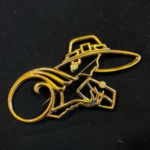 1980s fashion lady brooch gold with two little rhinestones